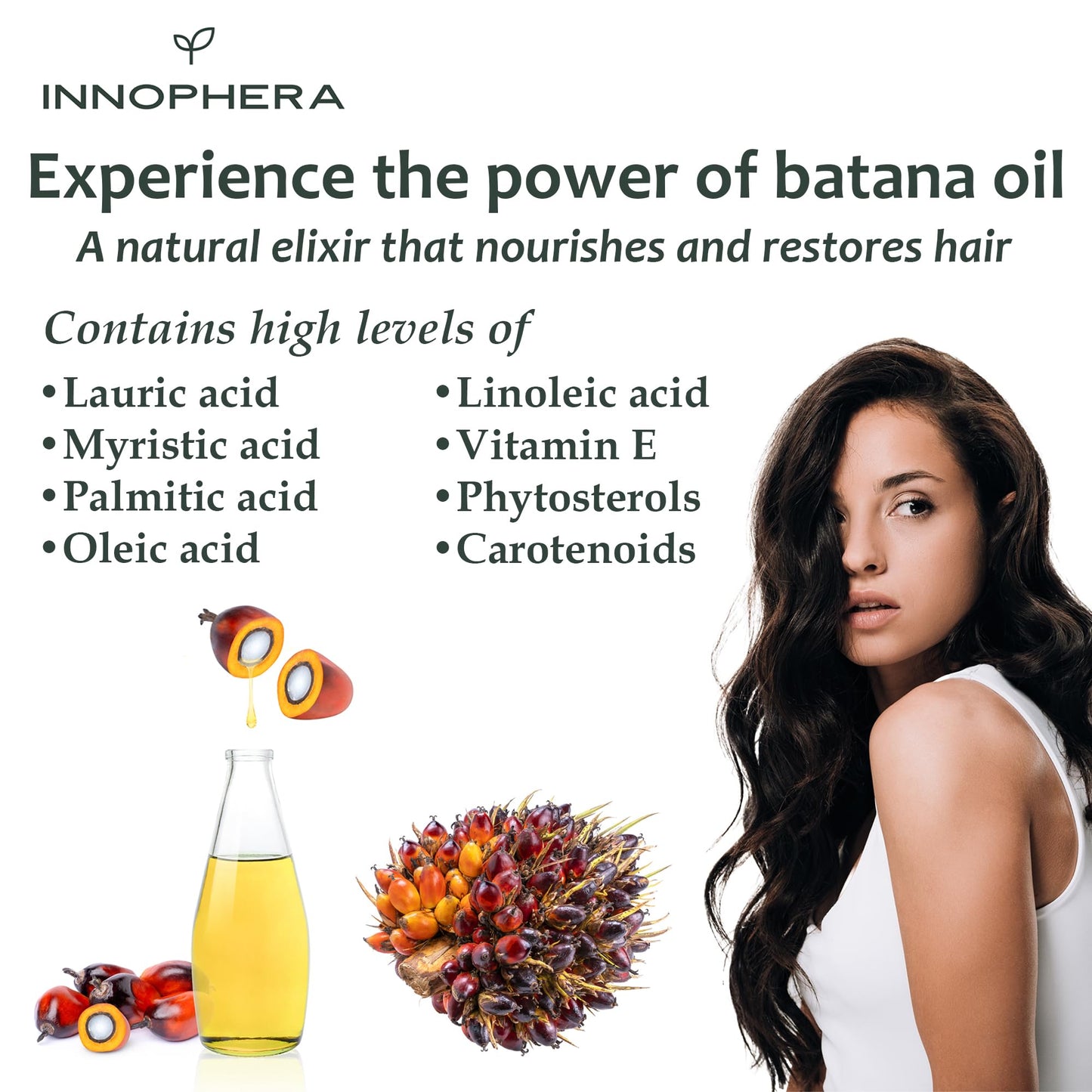 Innophera Batana Oil for Hair Growth ‒ Cold Pressed with No Smoky Odor ‒ 100% Pure & Natural from Honduras ‒ Nourishes, Moisturizes & Restores Hair ‒ 3.4 oz.