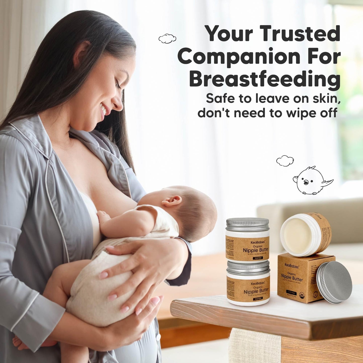 Organic Nipple Butter for Cracked, Sore, Relief - Nursing Nipple Cream Safe for Breastfeeding, 100% Natural Clean Breast Cream, Non Lanolin Balm, Mom Postpartum Breastfeeding Essentials,2oz (Soothing)