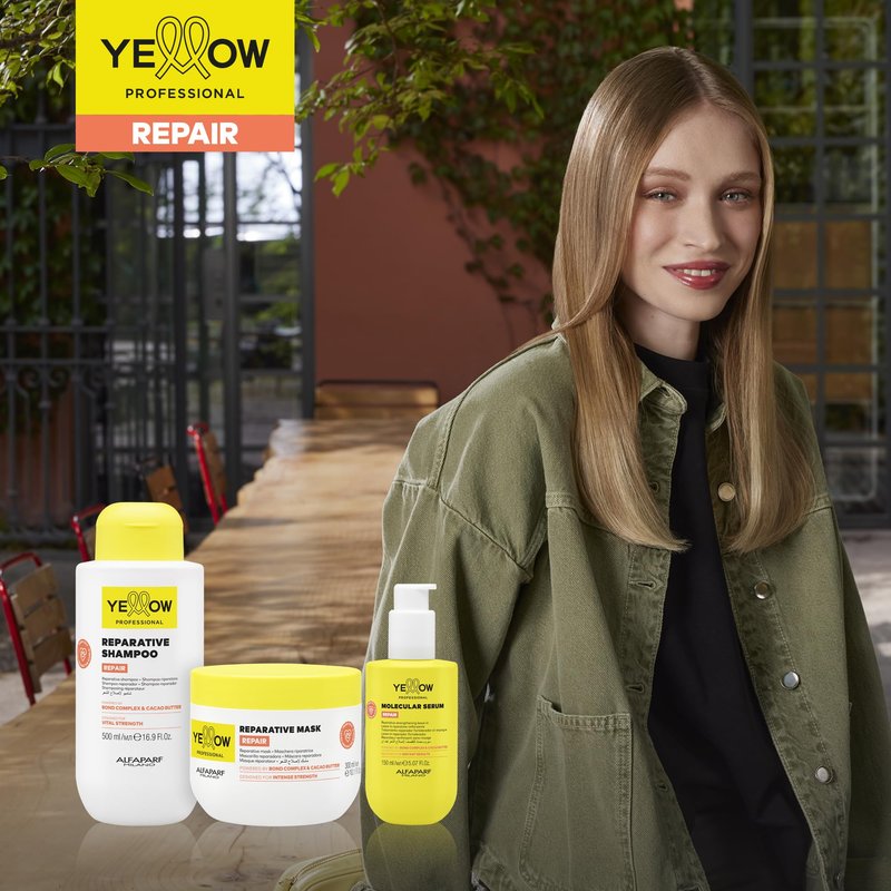 ALFAPARF MILANO Yellow Professional Repair Reparative Conditioner for Damaged Hair - Powered By Bond Complex & Cacao Butter - Designed For Elastic Strength (16.9 fl oz / 500ml)