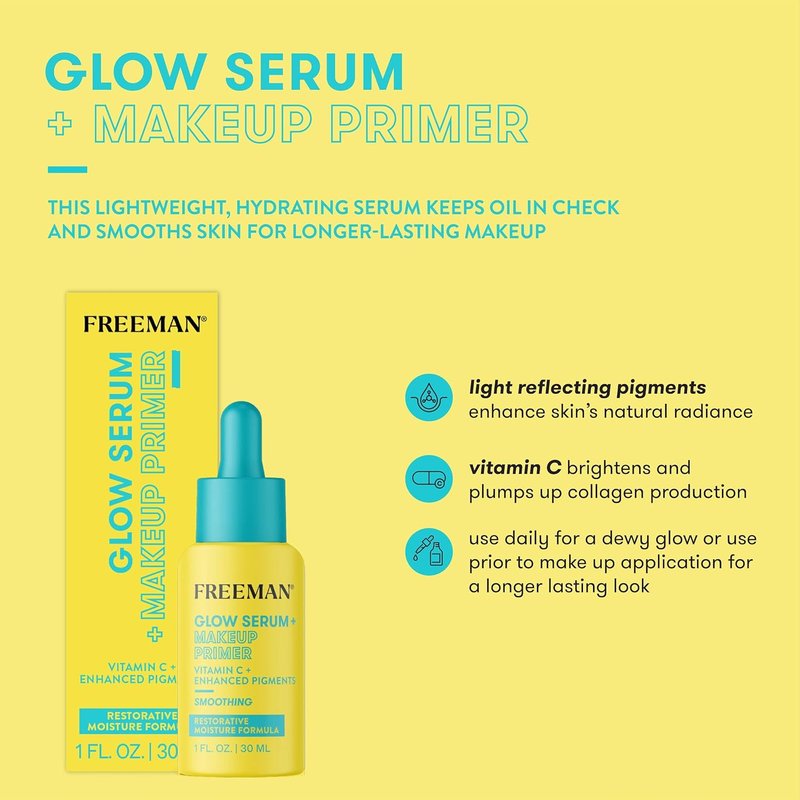 Freeman Glow Booster Serum - Lightweight Hydrating Face Primer with Vitamin C | 1.0 fl. oz.