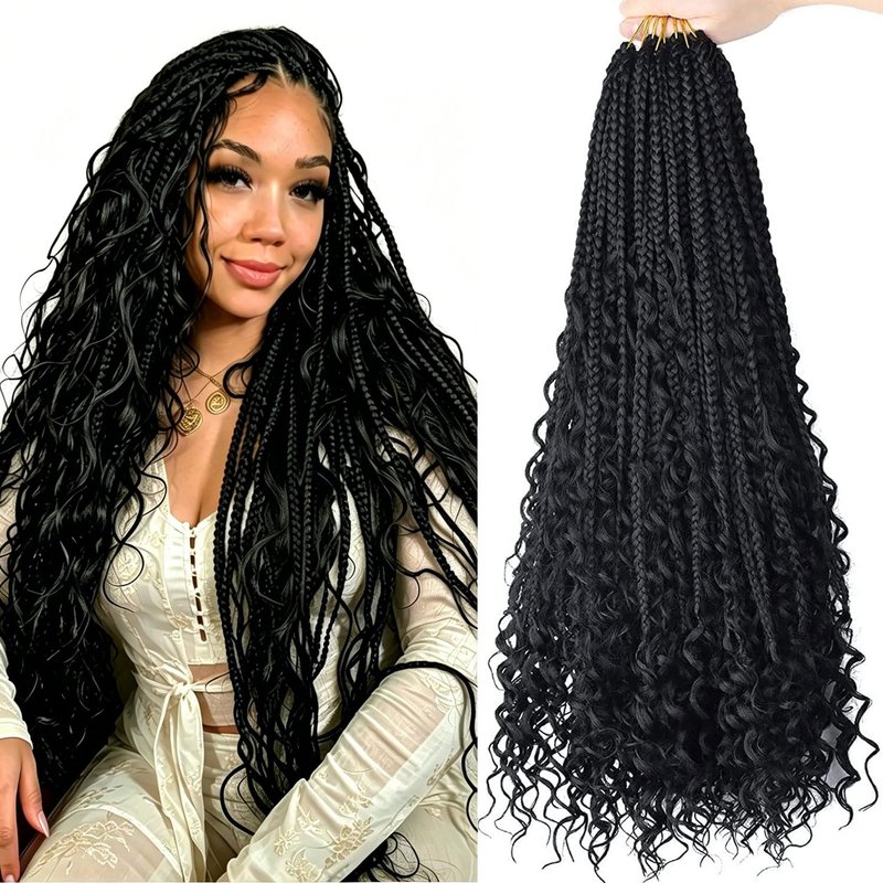 LMZIM 24 Inch Bohemian Goddess Box Braids Crochet Hair Extensions 8 Packs boho crochet braids,Crochet Hair for Black Women 1b