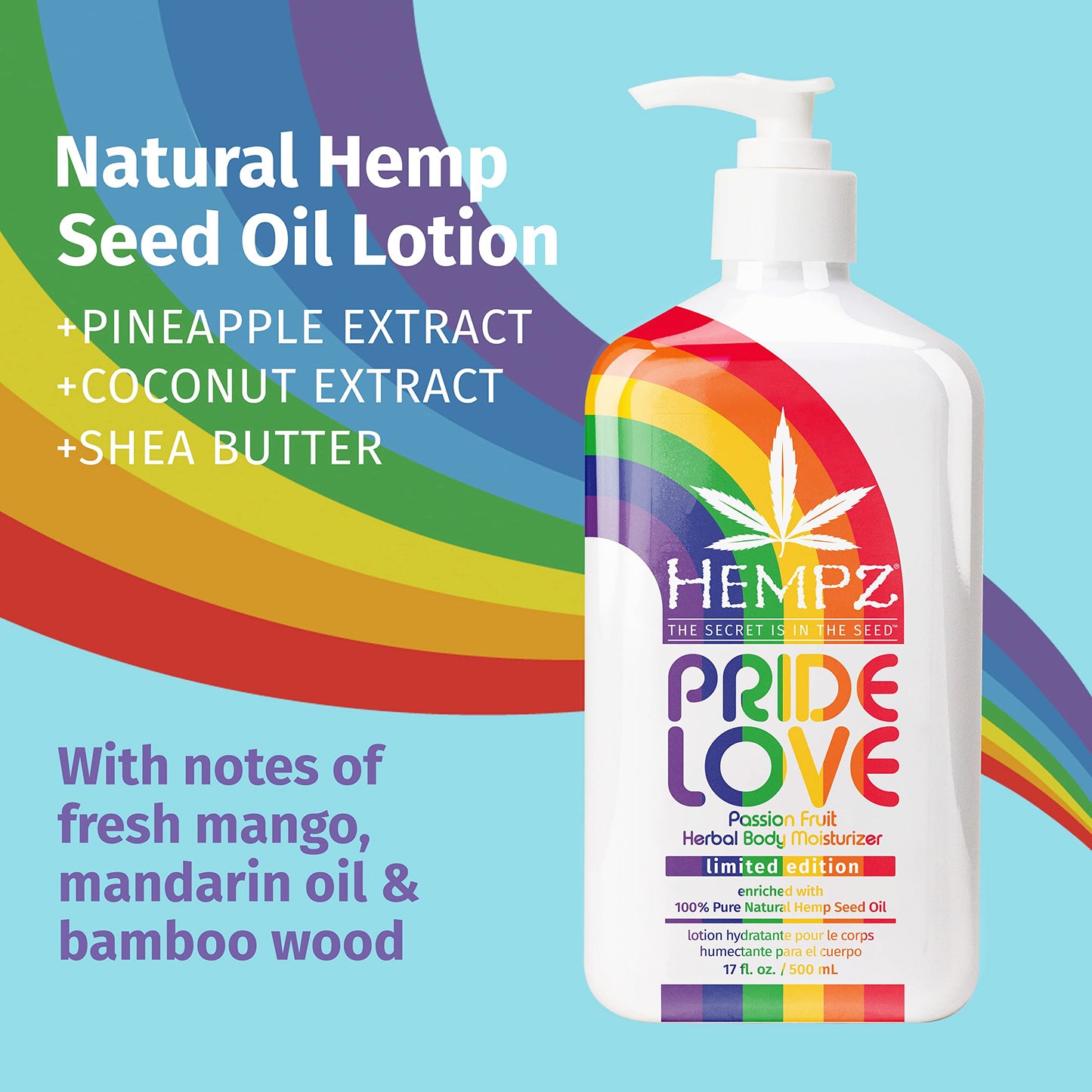 Hempz Body Lotion - Passion Fruit Pride Love - Limited Edition Daily Moisturizing Cream, Shea Butter, Aloe, Lavender Extract Body Moisturizer - Skin Care Products, Hemp Seed Oil - Large