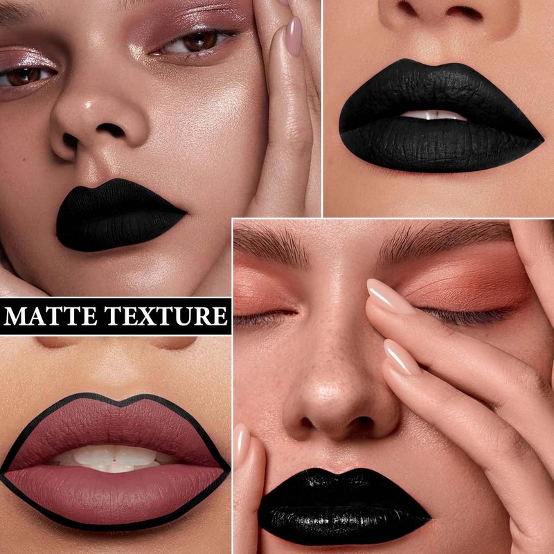 LZYLLS 2 Pcs Lip Liner and Lipstick Set,Pigmented Velvet Lipgloss Kit Black Matte Lipstick Lip Liner Set,Waterproof Black Lip Gloss Stain Liquid Lipstick Set Cosplay Halloween Goth Makeup Gift Kit