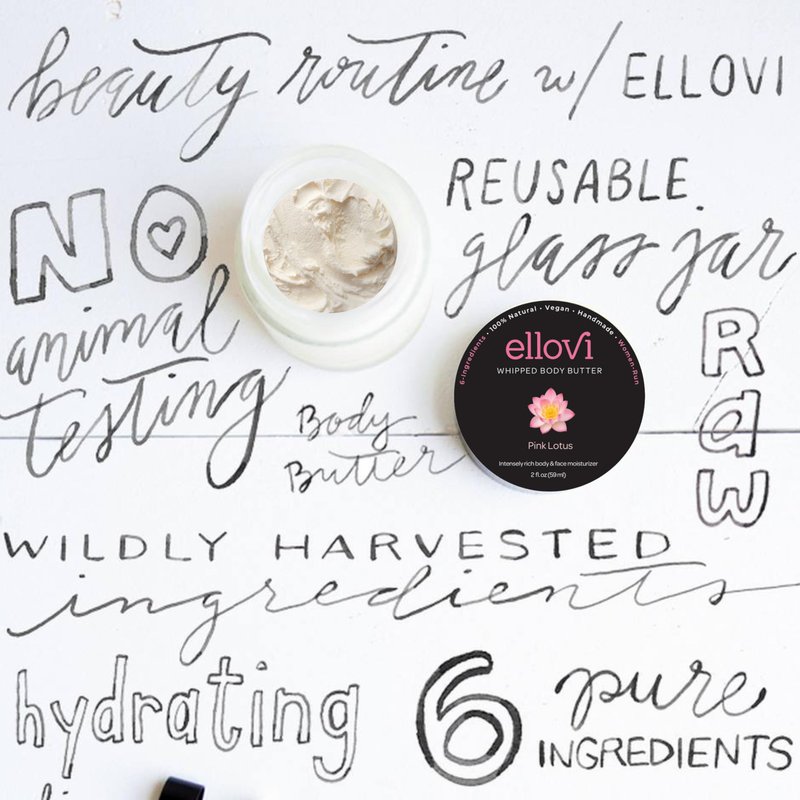 Ellovi All-Natural Luxuriously Whipped Body Butter - Pink Lotus - Pure Enough to Eat - Made With Just 6 Vegan Ingredients - Ultra-Rich 100% Plant-Based Moisturizer For Naturally Healthy Skin (2oz)