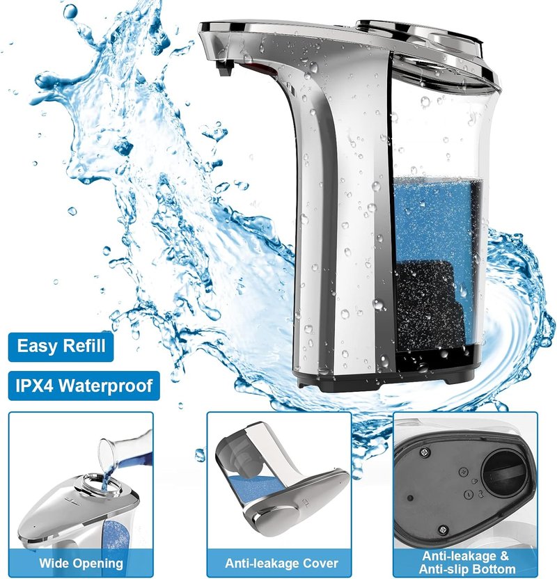 Automatic Soap Dispenser - Touchless 17oz Liquid Hand Dispenser with Infrared Sensor | Adjustable Levels, Silver