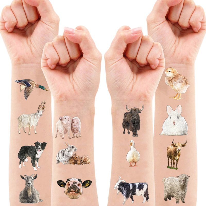 103 PCS Farm Animals Birthday Party Decorations Favors Supplies Barnyard Farm Pig Horse Sheep Ox Cow Farmhouse Temporary Tattoos Stickers Girls Boys Classroom School Prizes Reward