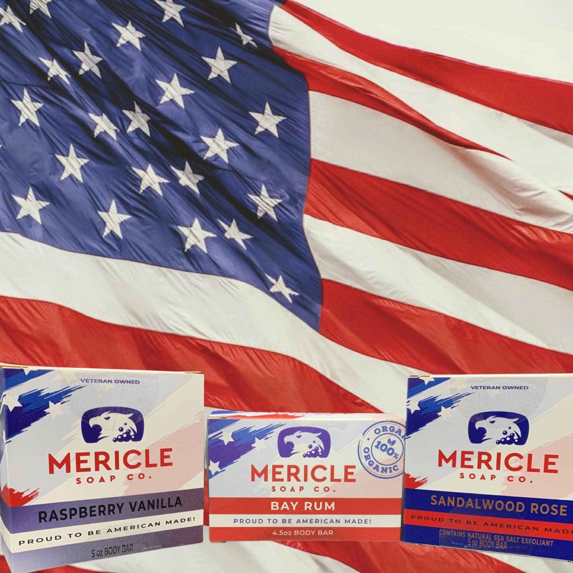 Mericle Soap Co. All Natural Bar Soap, 3 Bar Variety Pack - Black Raspberry Vanilla, Sandalwood Rose, and Bay Rum