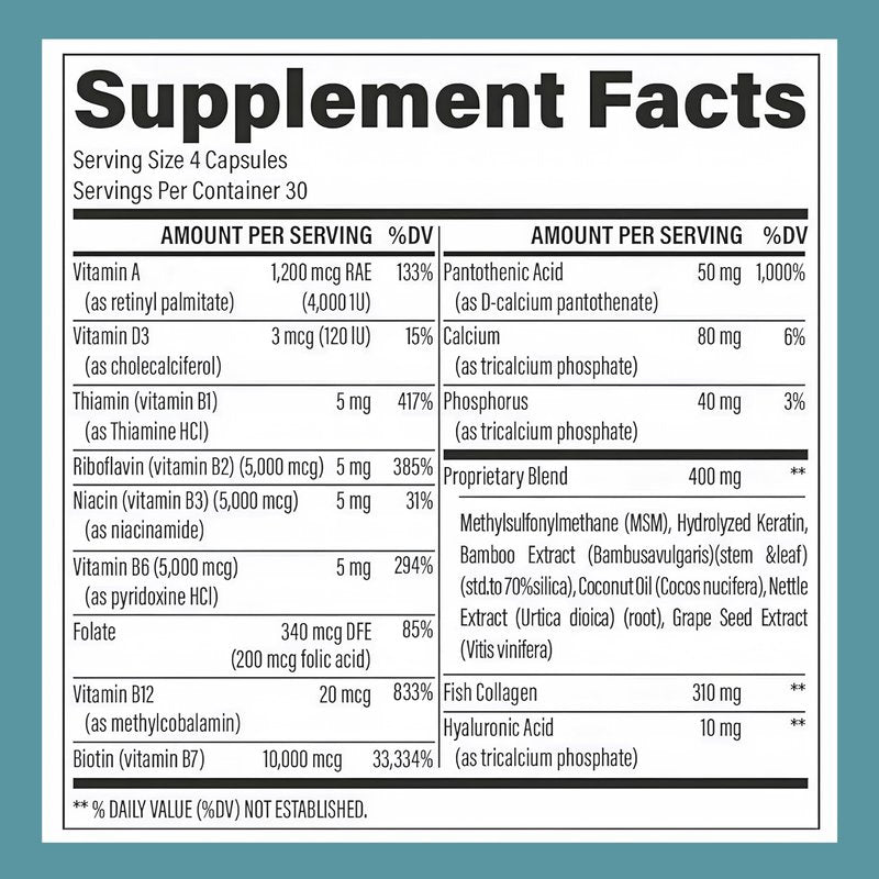 Biotin 10,000 Mcg Hair Growth Vitamins for Women | Collagen, Keratin, Msm & Bamboo Silica | Advanced Hair Skin & Nails Supplement | Supports Thicker Fuller Looking Hair | 120 Capsules