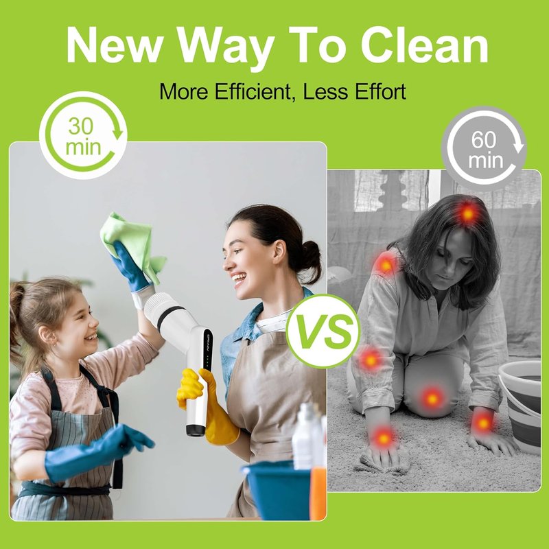 Electric Scrubber Brush - IPX7 Waterproof Cleaning Tool with 7 Replaceable Heads & Adjustable Handle | 2-Speed Spin Function