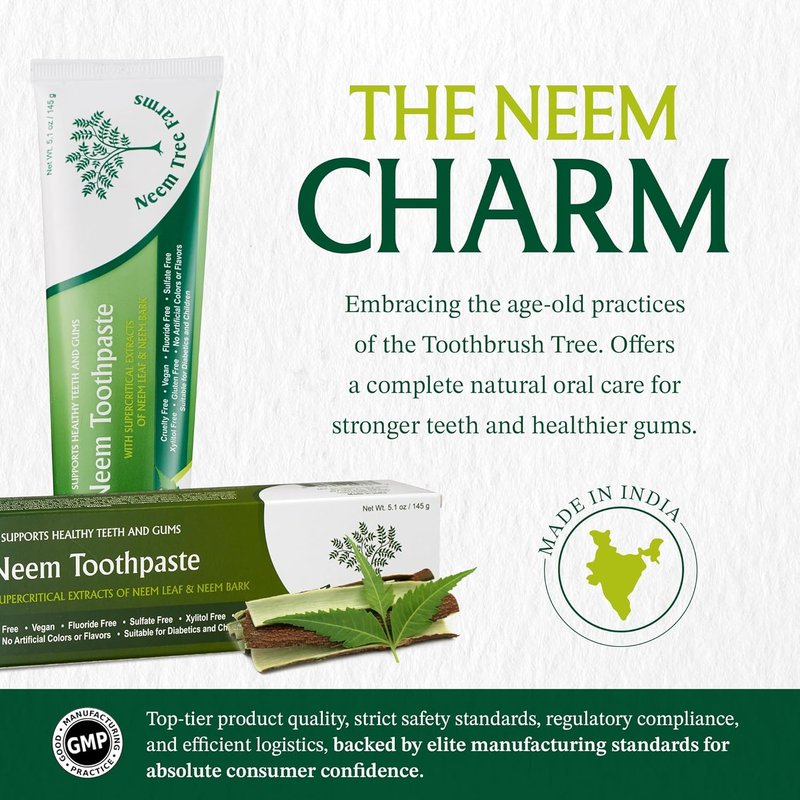 Neem Fluoride-Free Toothpaste - Vegan Natural Formula for Adults & Kids - Clove & Stevia | 4 Pack