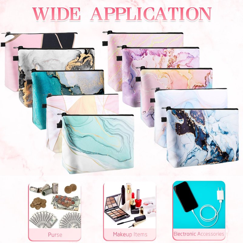 Dunzy 16 Pcs Bulk Makeup Bag for Women Gifts for Mom Canvas Cosmetic Bags with Zipper Pouches Waterproof Travel Toiletry Organizer for Girls Mother Teacher Nurse Bridesmaids (Marble)