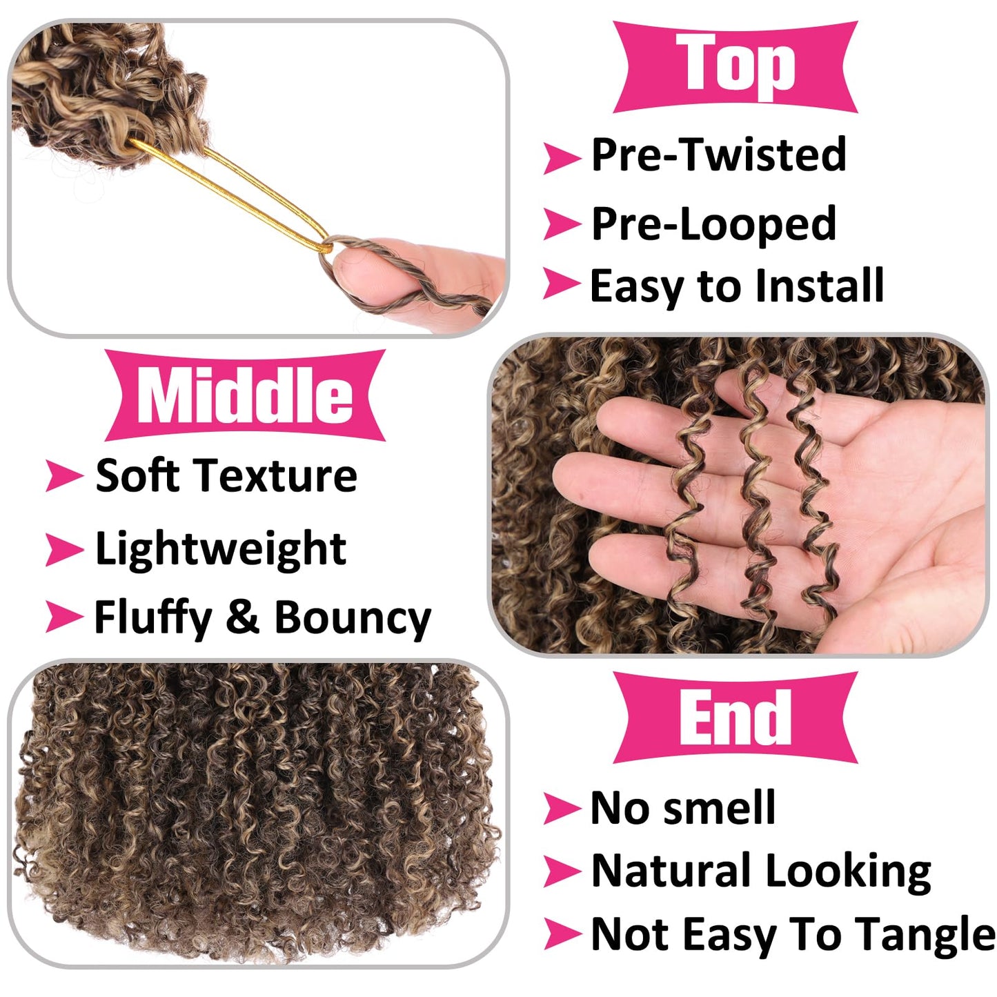 Unionbeauty 12 Inch Pre-twisted Yanky Twist Crochet Hair 8 Packs Pre-Looped Passion Twist Crochet Braids Hair with Curly Mix Brown and Blonde Micro Spring Twist Synthetic Crochet Hair Extensions 4/27#