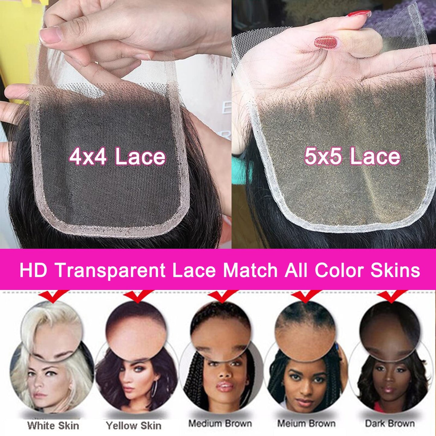 Lemoda 5x5 Closure Body Wave HD Transparent Lace Closure 12A Brazilian Virgin Human Hair Closure Pre Plucked with Baby Hair Natural Black 18 Inch