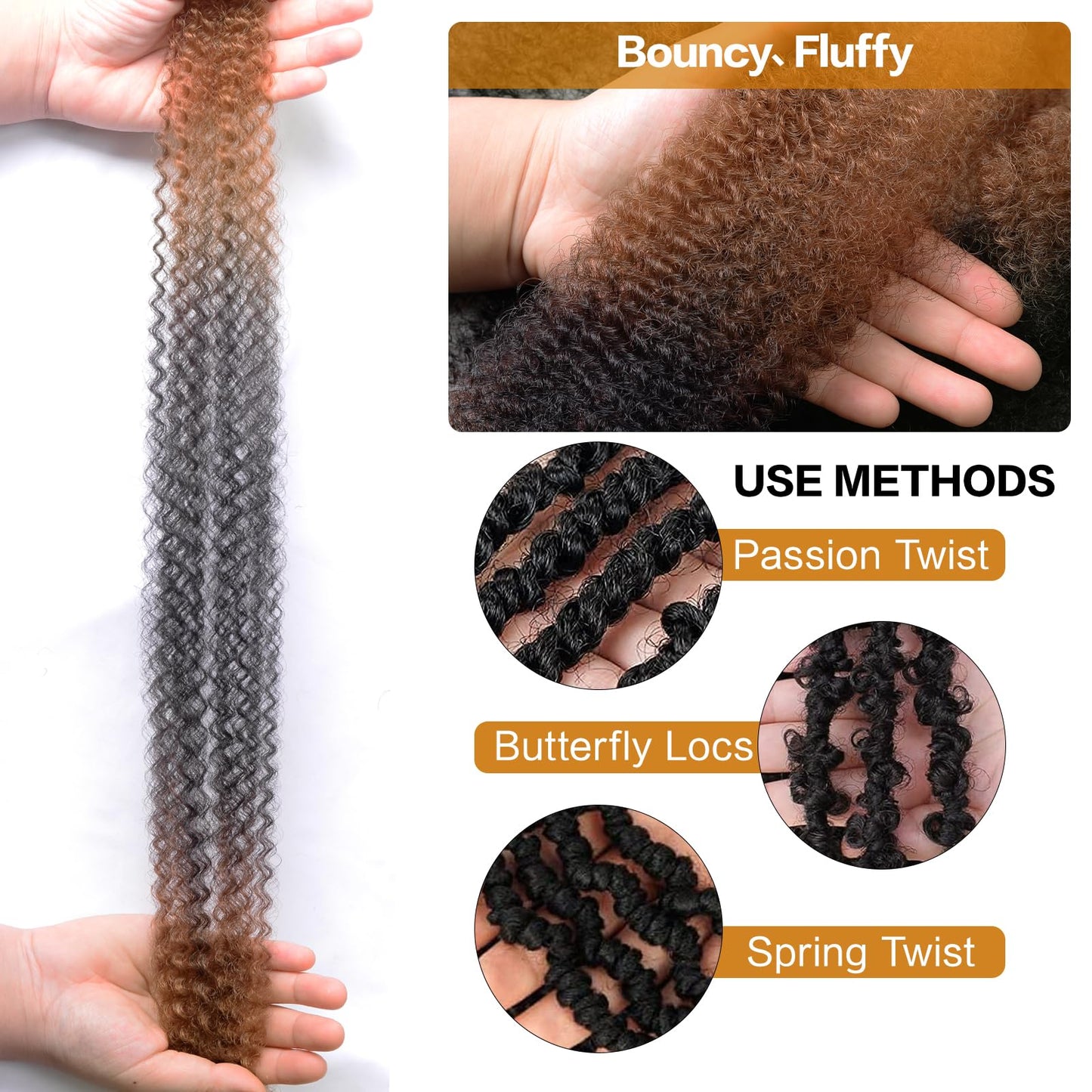 16 Inch 1B/30/27 Springy Afro Twist Hair, 8Packs Marley Twist Braiding Hair