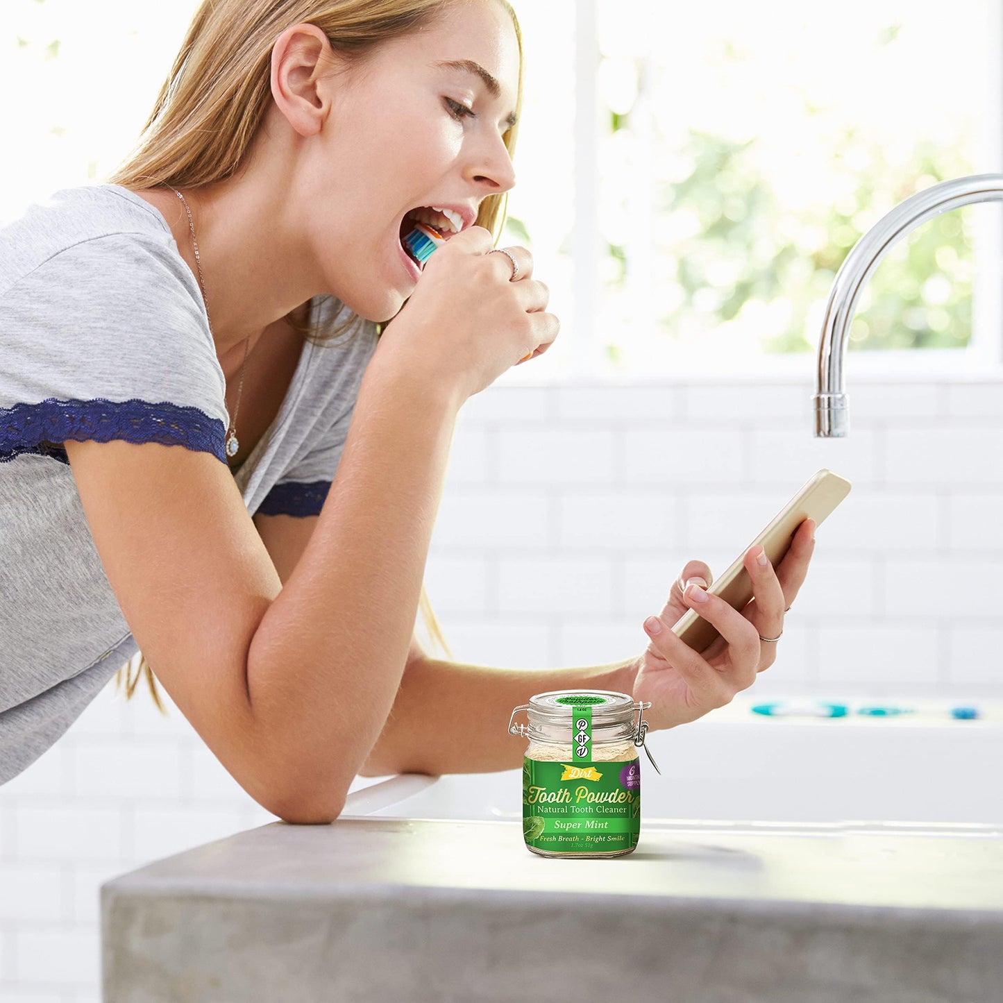The Dirt - Remineralizing Tooth Powder, Natural Fluoride-Free Teeth Whitening Powder with Hydroxyapatite, Flouride & Gluten Free, Organic Vegan (Super Mint, 25g: 3 Month Supply)