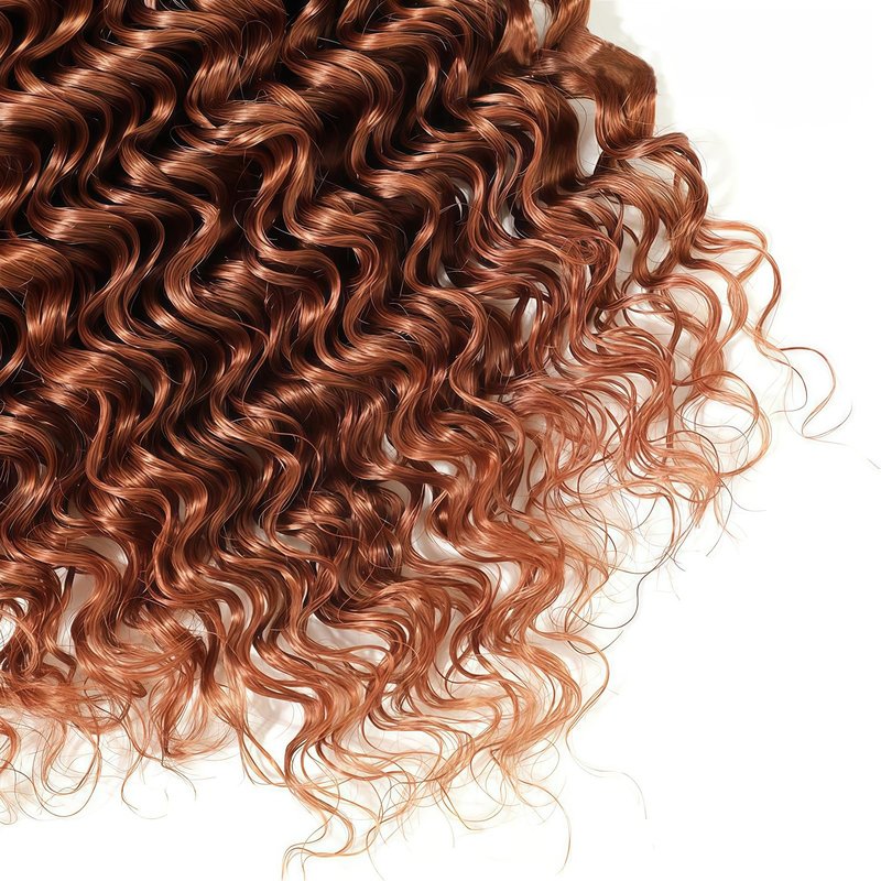 #30 Deep Wave Human Hair Bundles 3 Bundles 10A Brazilian Virgin Hair Extensions Medium Brown Deep Curly Weave (10 12 14 Inch)