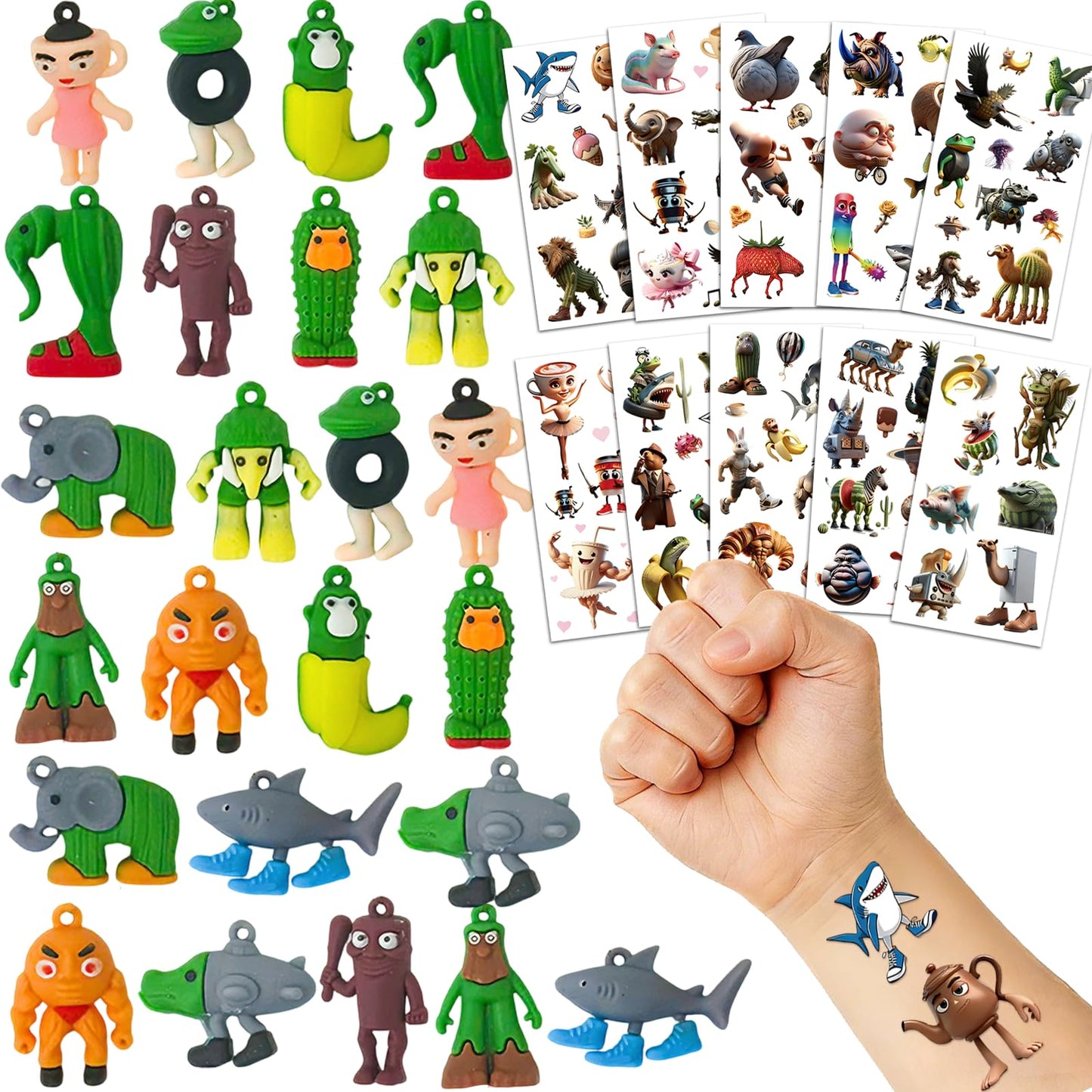 84Pcs Italian Brainrot Party Favors with Brainrot Action Figure & Brainrot Meme Temporary Tattoo, Decorations Gifts for Fans Office Home Desktop Decor