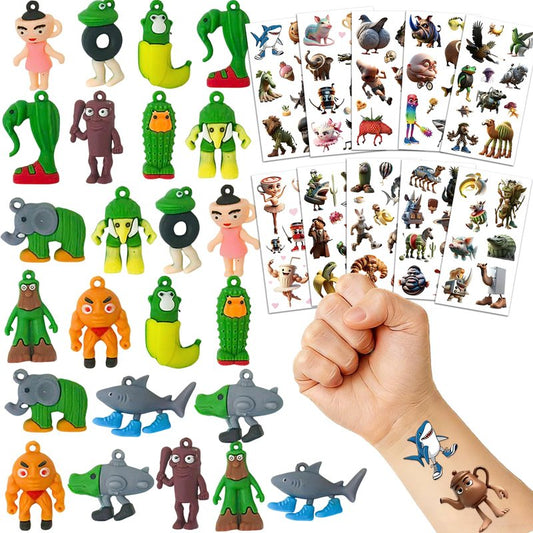 84Pcs Italian Brainrot Party Favors with Brainrot Action Figure & Brainrot Meme Temporary Tattoo, Decorations Gifts for Fans Office Home Desktop Decor