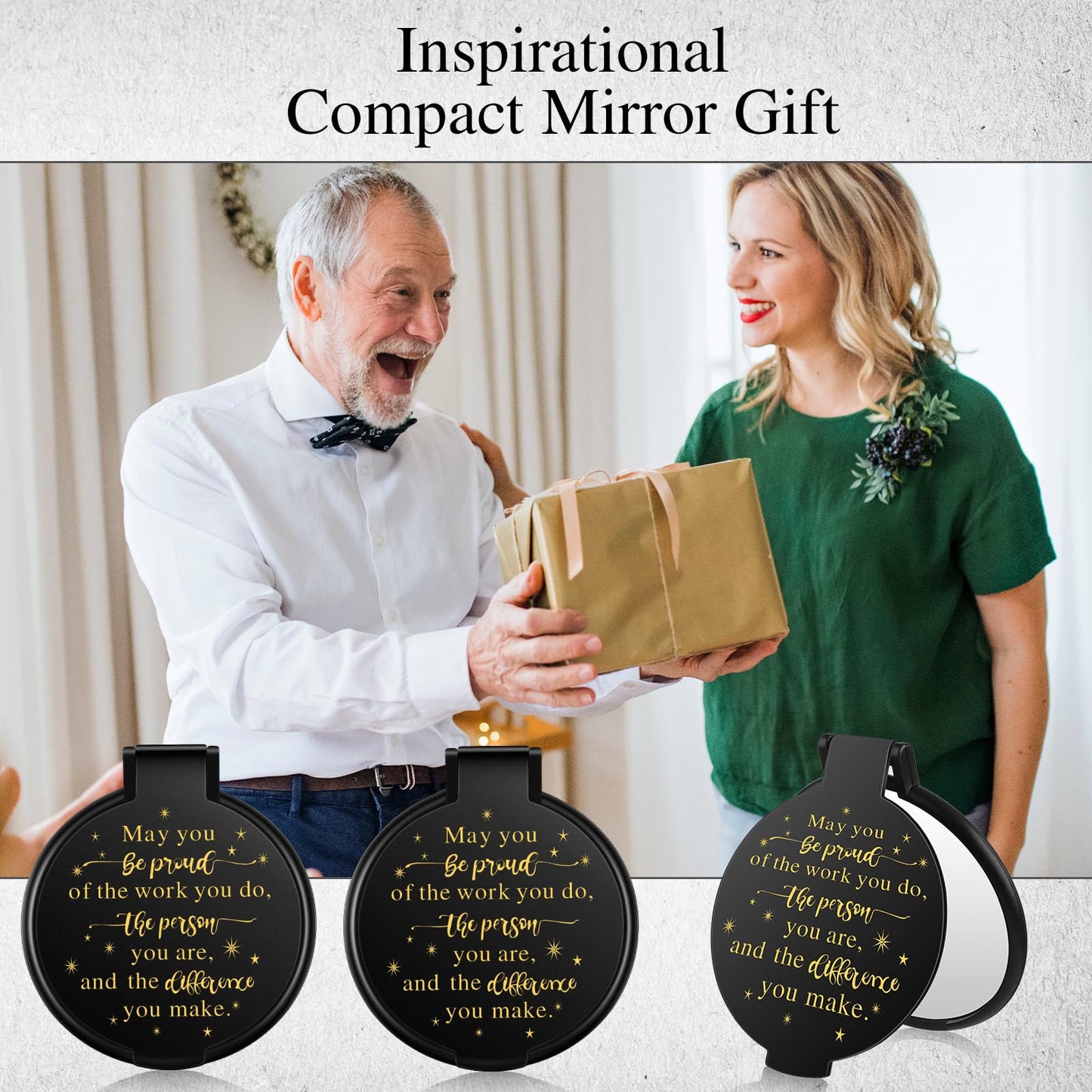 Huwena 100 Pcs Inspirational Compact Mirror Bulk Mini Gifts Women Round Purse Pocket Mirror, Mothers Day Employee Appreciation Gifts, Wedding Party Favors for Guests(Black,Proud)
