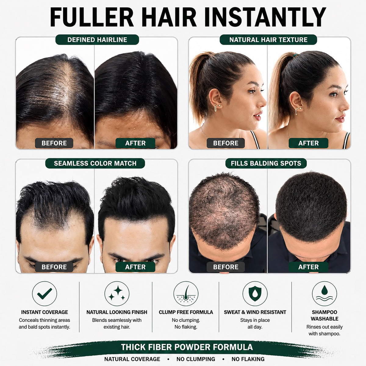 THICK FIBER Hair Fibers for Women & Men with Thinning Hair, (Dark Brown), 28g, Hair Loss Concealer, Covers Bald Spots, Hairline & Sparse Areas, Natural Fuller Looking Hair