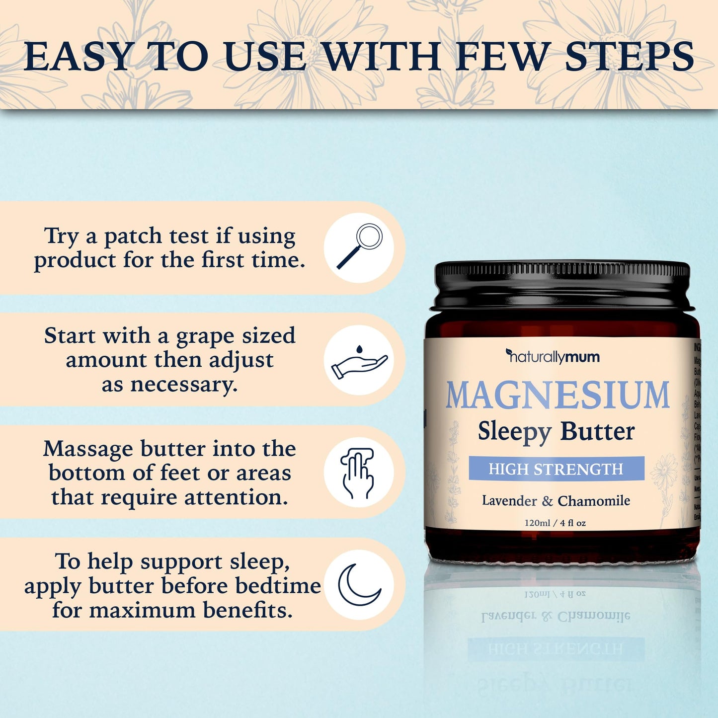 NaturallyMum Magnesium Body Butter – Deep Moisturising Magnesium Skin Butter with Lavender & Chamomile – Nourishing Body Butter for Bedtime Self Care & Dry Skin – Vegan Friendly – 4 Fl oz