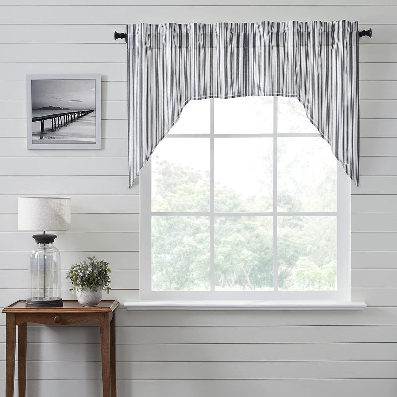 Sawyer Mill Ticking Stripe Swag Curtains - Black | 36x36x16, Set of 2