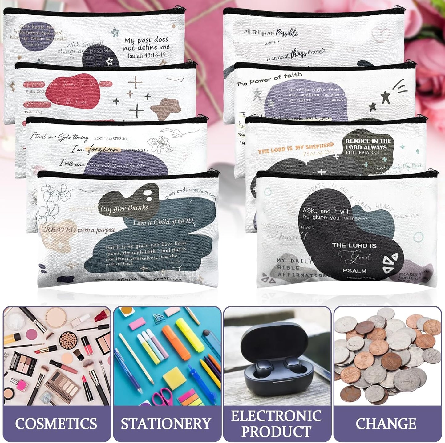 Christian Cosmetic Bags - 24 Pack Bible Verse Makeup Pouches | Inspirational Travel & Journaling Accessories