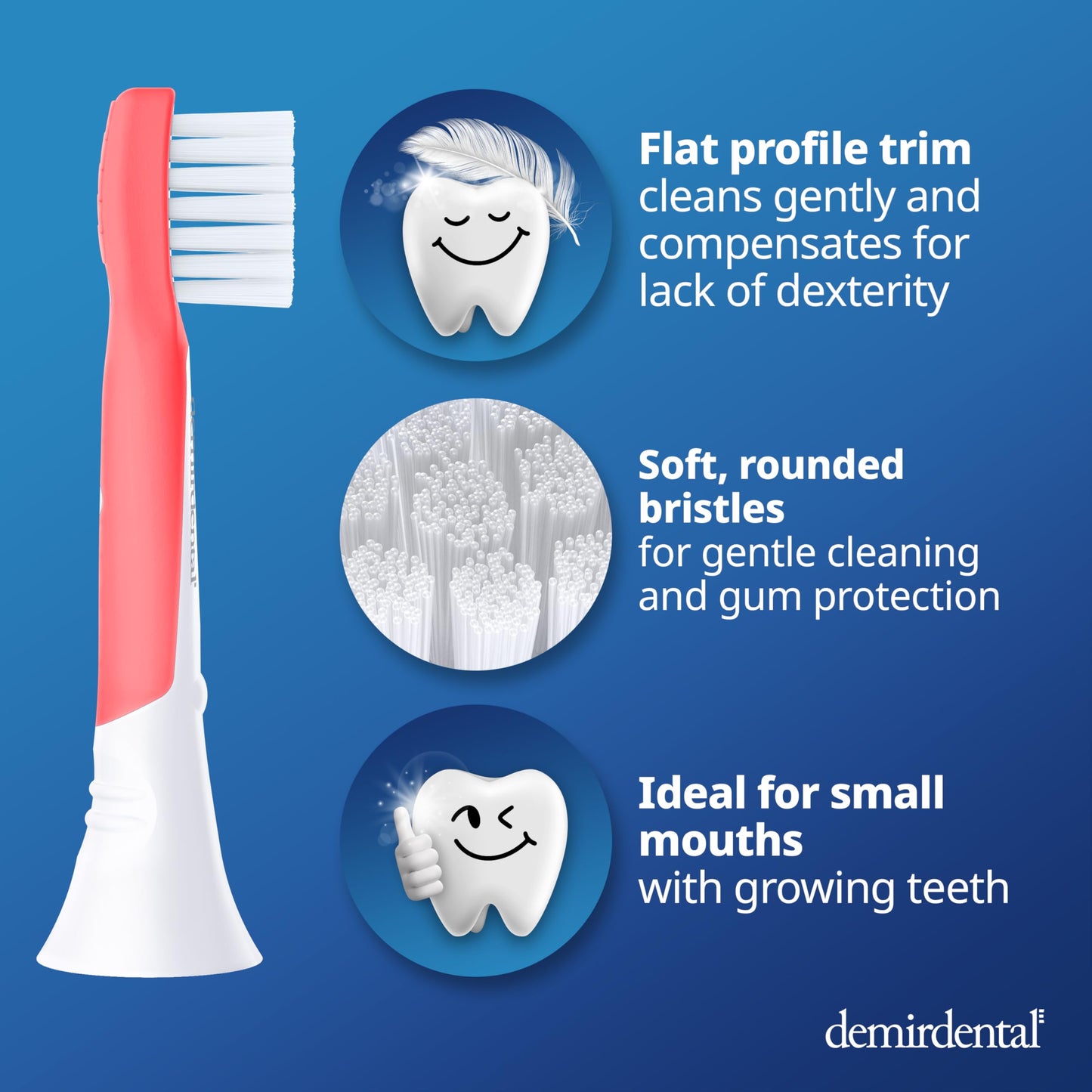 demirdental Kids Mini Toothbrush Heads Compatible with Philips Sonicare Compact Kids Toothbrush Heads - Replacement Heads Sensitive - Brush Heads from Ages 3 to 6 - Red - Replaces HX6038-8 Pack