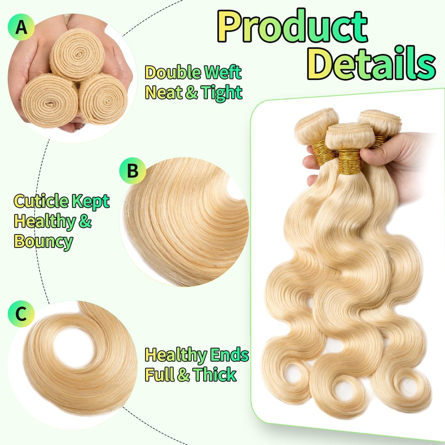 Human Hair Bundles Body Wave Blonde Color, 16 Inch - 1 Bundle - #613, Antousha Body Wave Bundles Human Hair 12A Brazilian Virgin Wavy Hair Bundles for Women