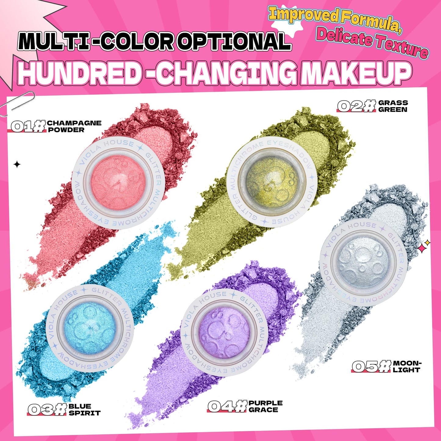 VIOLA HOUSE Glitter Eyeshadow Palette, Holographic Shimmer Eye Shadow,Multichrome Metallic Eye Makeup Pigment, Vegan & Cruelty-Free, Long-Lasting, Unique Planet Design3g/0.1oz(Silver)