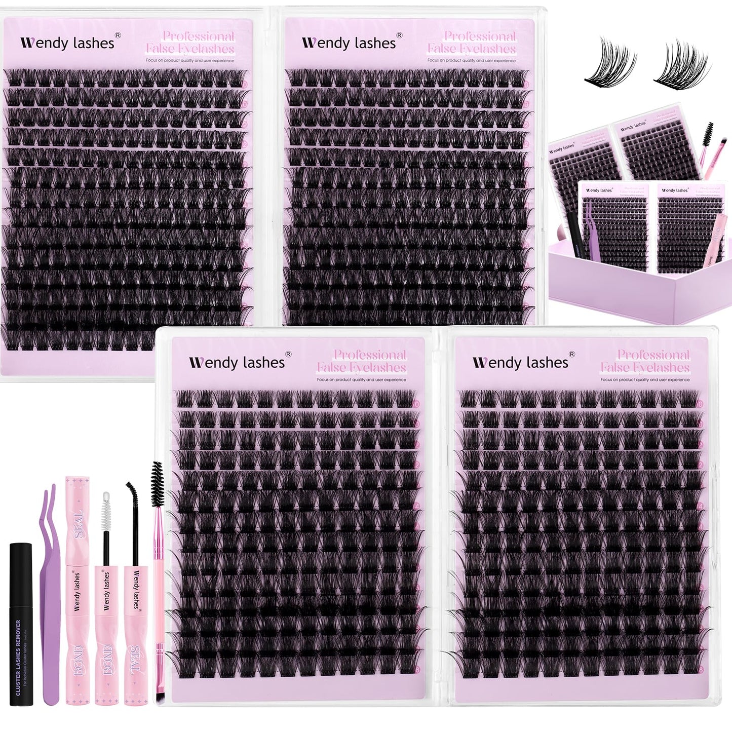 Wispy Lash Clusters Kit Packs: Wendy, 784Pcs, C3, C3, C9, C9, D Curl, 10-18mm Mixed, Natural, Volume, Soft, DIY Eyelash, Individual, Fake Lashes, Bulk Pack