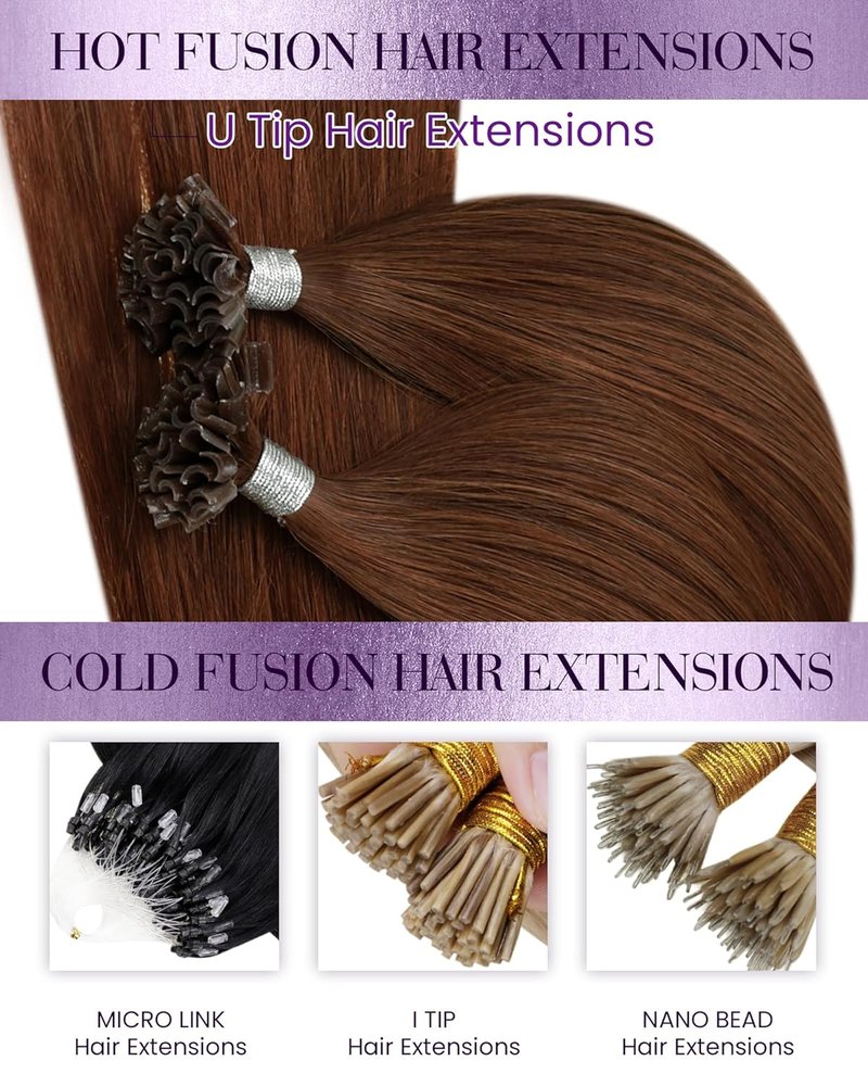 LaaVoo Ktip Human Hair Extensions - Auburn Silky Straight U Tip | 20 Inch, 50g/50s