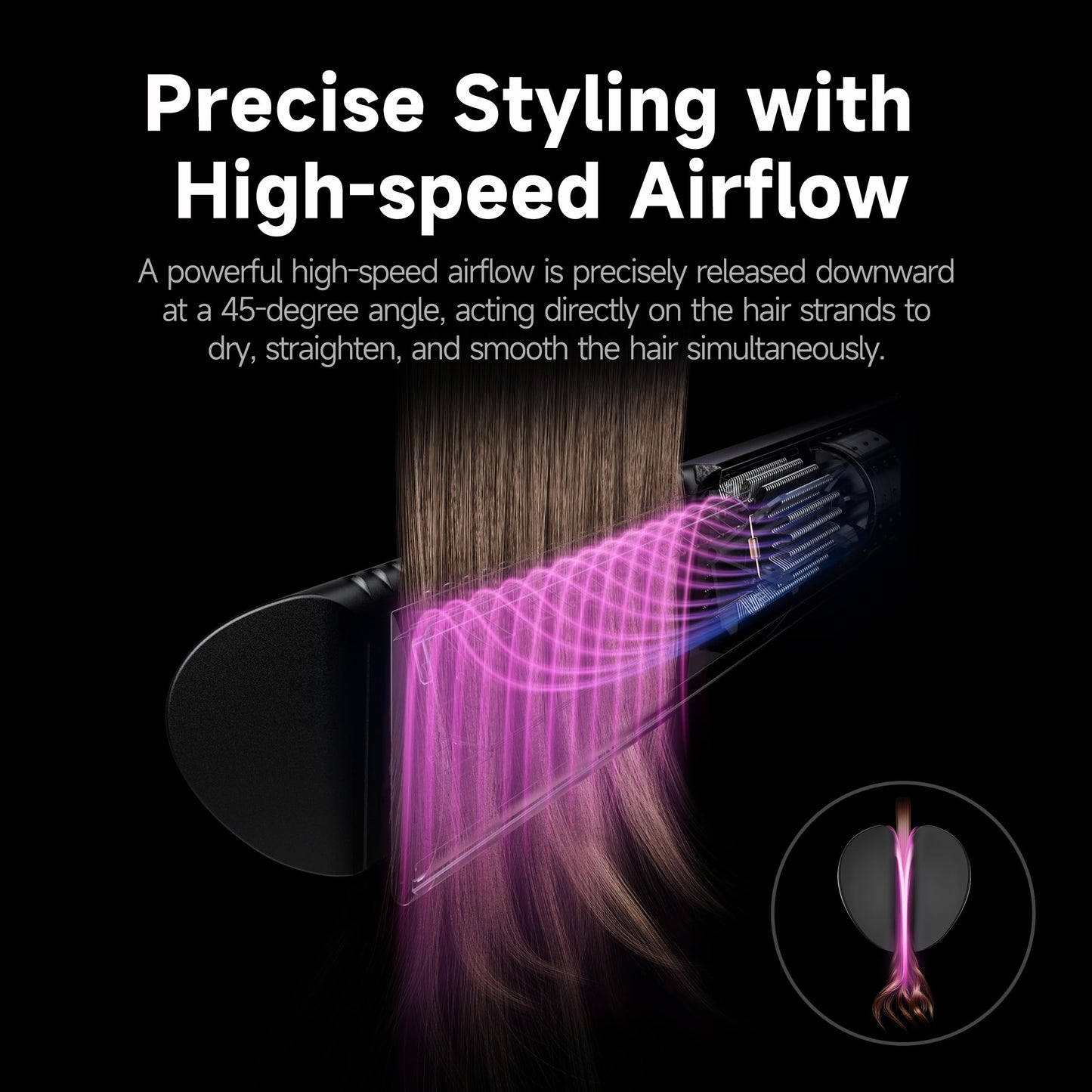 JELLYFISH Hair Dryer and Air Straightener, Blow Dryer Brush Alternative for Long Hair, Clamp-Free Blowout Styler, Air Styling for Healthy Smooth Blowouts,Types 1A–2A