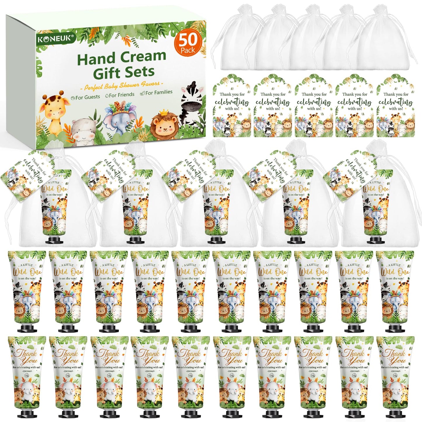 50 Pack Baby Shower Bulk Hand Cream Gifts Sets, Baby Shower Favors and Bridal Shower Favors for Guests with Thank You Card and Organza Gift Bags, Birthday Gifts, Appreciation Gifts for Guests (Animal)