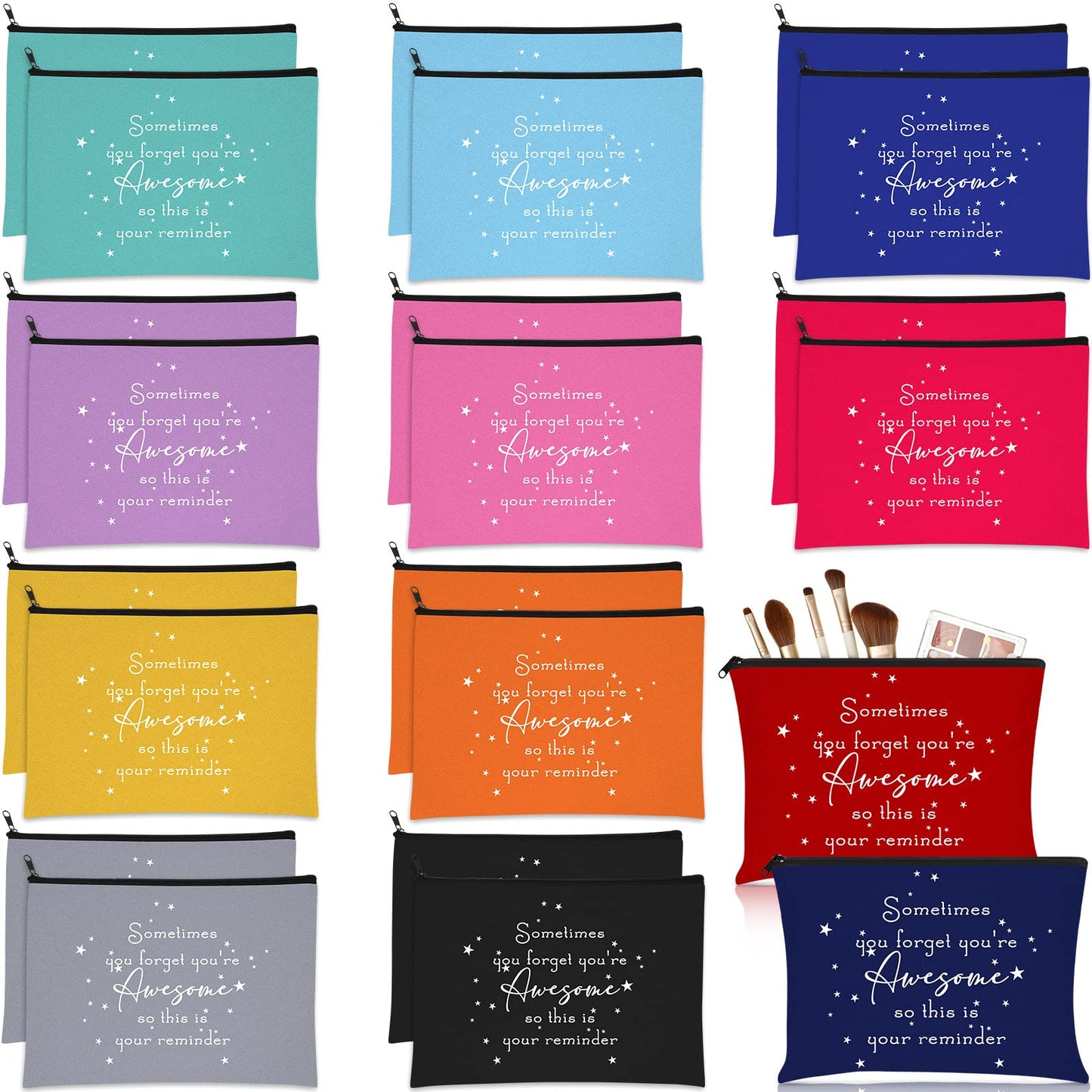 Sieral 24 Pcs Inspirational Makeup Bag Employee Appreciation Gift for Women Nurse Pencil Pouch You're Awesome Cosmetic Bag Motivational Gift for Her Teacher(Bright Color)
