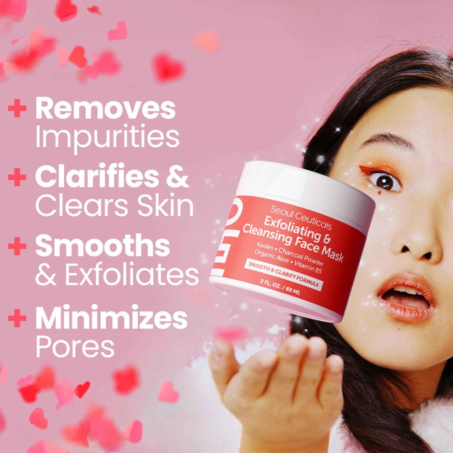 SeoulCeuticals Korean Face Scrub - Exfoliating Face Mask Skincare K Beauty Mask for Glass Skin - Kaolin Clay + Charcoal Cream Exfoliant Mask 2oz