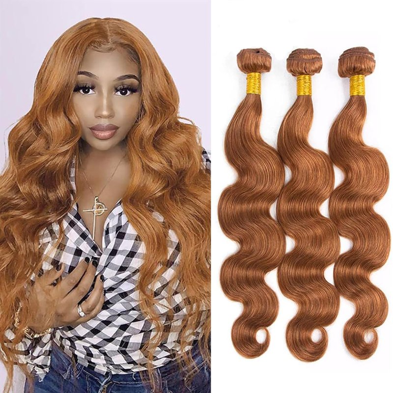 Human Hair Bundles - 12A Unprocessed Brazilian Virgin Hair | Body Wave Brown 30 Color, 8-10-12 Inch for Quick Weave