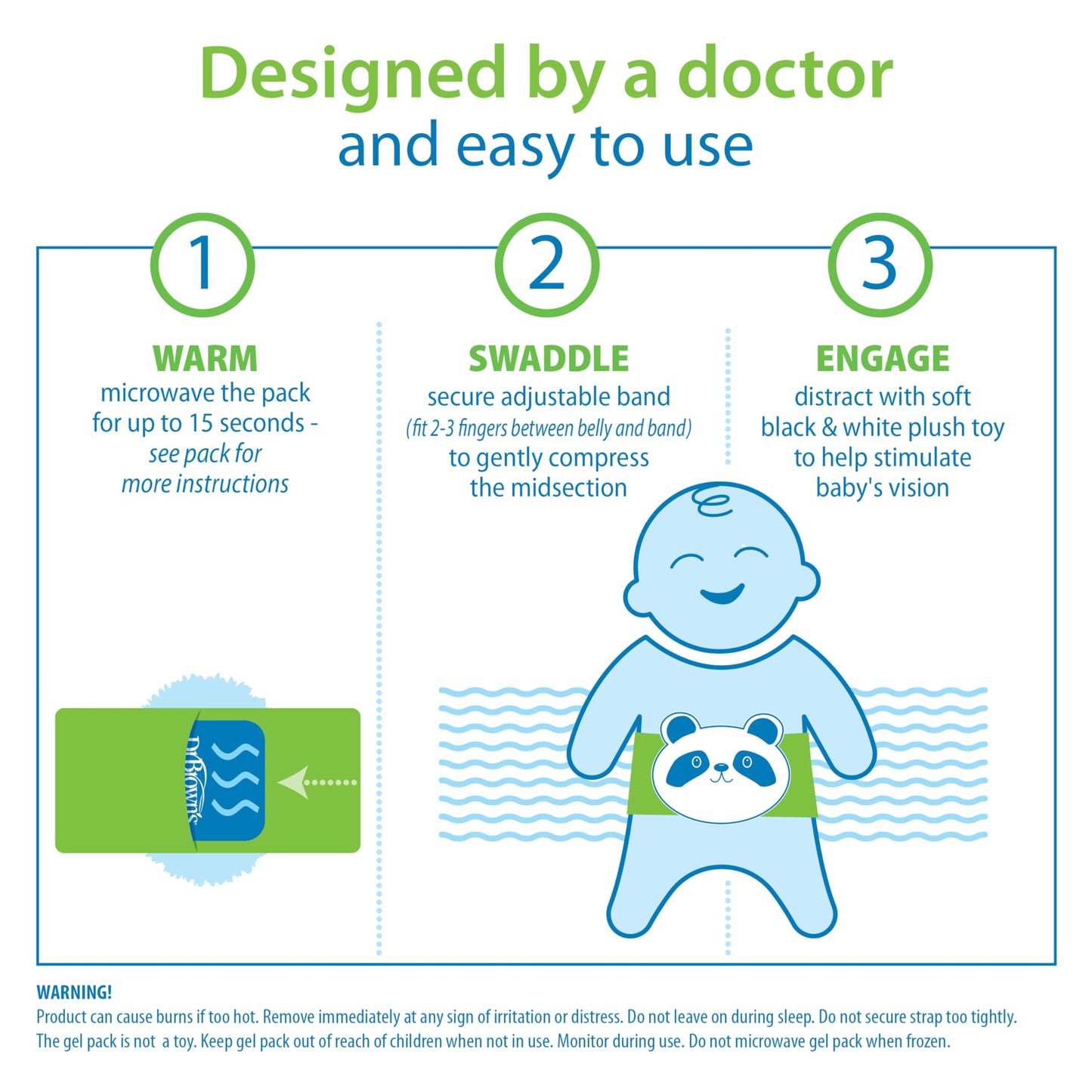 Dr. Brown's Infant Gripebelt Heated Belly Band, Soothe Baby's Tummy with Gentle Warmth and Compression, Panda, 0m+