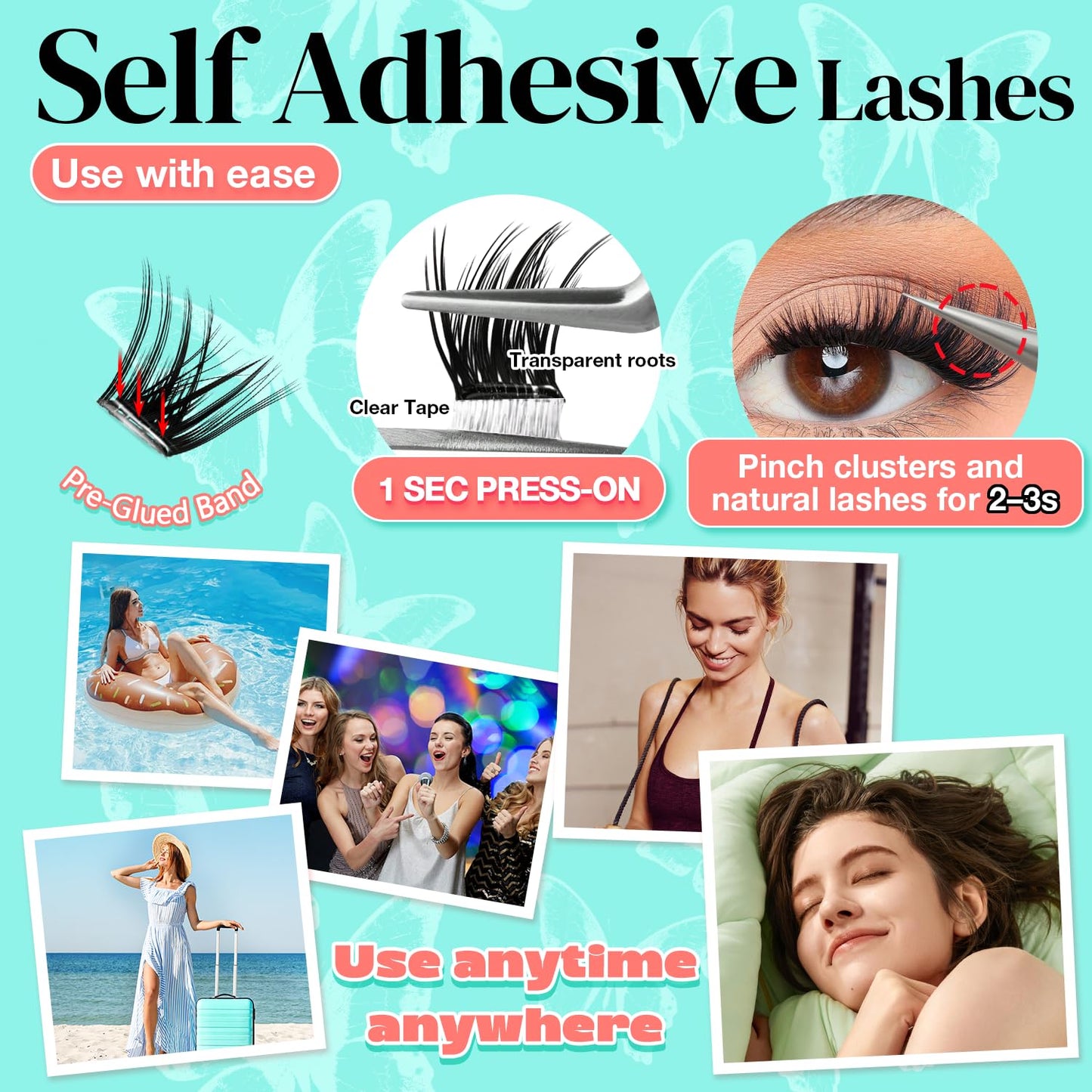 AILAISHI No Glue Needed Lashes, Self Adhesive Eyelashes, DIY Lash Cluster Extensions Kit 10‑18mm,120pcs Fluffy D Curl Soft Natural Lashes with Tweezers–Fake Cat Eye Wispy Individual Clusters 1-5-L