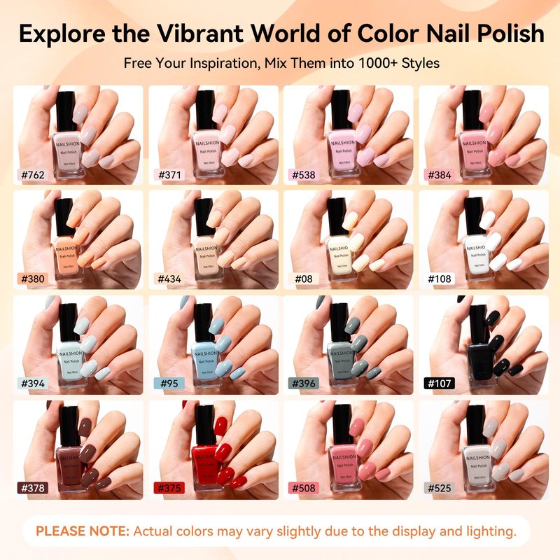 Nailshion Nude Gray Nail Polish Set Neutral 16 Colors with Base Top Coat Remover Pads, Nude Brown Burgundy Dusty Rose Fast Dry Fingernail Polish Set, Non-Gel, Rich in Castor Oil Nail Art Kit