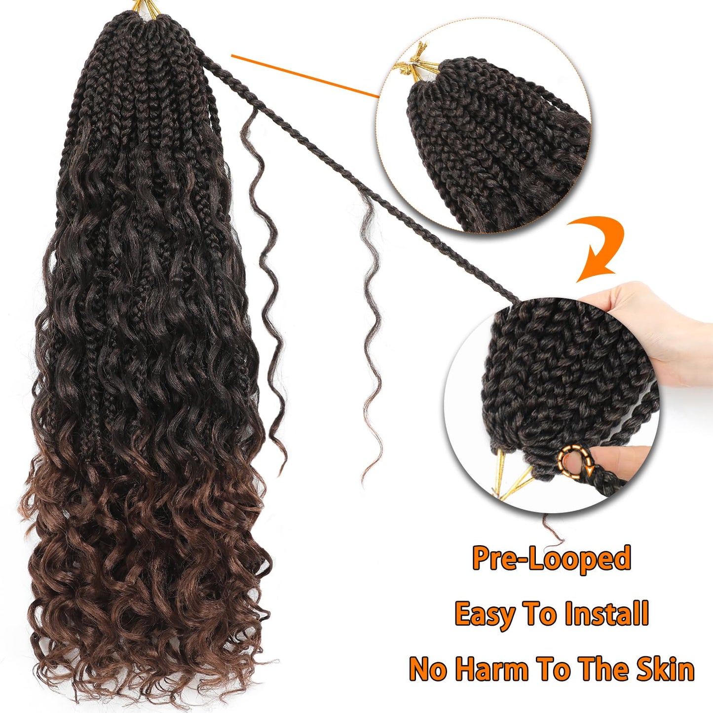 9 Packs Boho Goddess Box Braids Crochet Hair Bohemian Box with Curly Ends Pre-Looped Synthetic Hair Extensions for Black Women(24 Inch,1B)