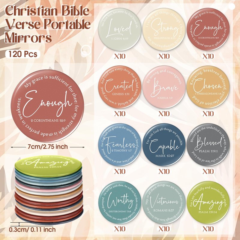 Geelin Mini Christian Gifts Mirror for Women Bulk Inspirational Bible Verse Scripture Portable Mirrors Small Church Gifts for Mother Women History Month VBS Party Favor(120 Pcs,Morandi)