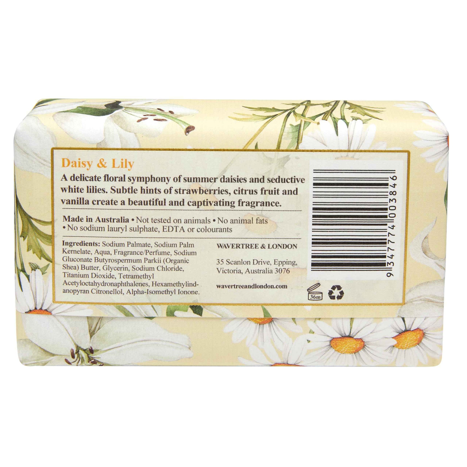 Wavertree & London Daisy & Lily Scented Natural Soap (2 Bars), 7oz Moisturizing French Triple Milled Soap Bars enriched with shea butter - Pure Plant Based Bath & Body Bars for All Skin Types