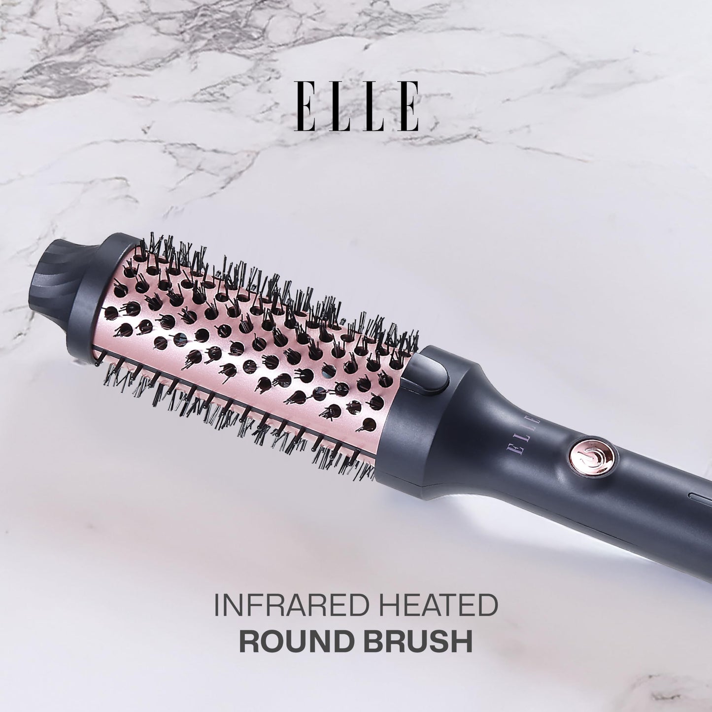 Elle - Infrared Heated Round Brush, Gentle Heat Effortless Volume and Shine (Black)