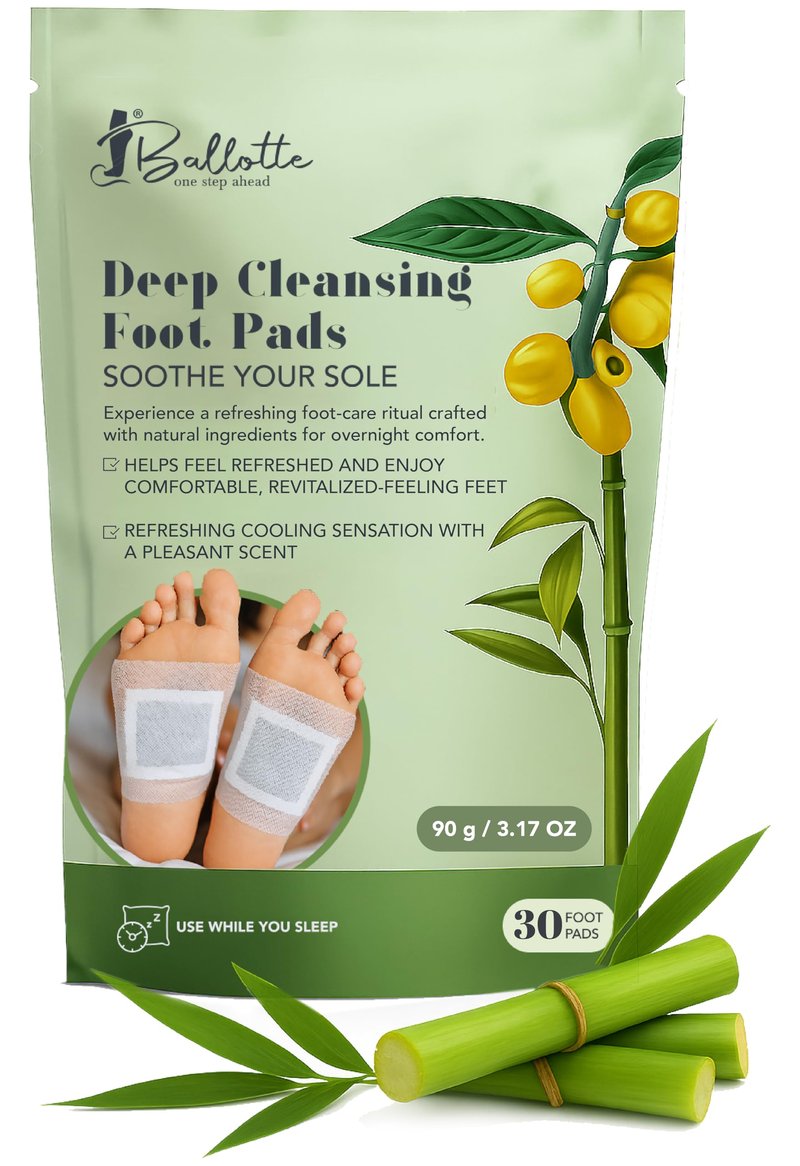 Ballotte Deep Cleansing Foot Pads - Soothe Your Sole While You Sleep, Revitalizing Foot Patches with Bamboo Vinegar, Mint & Vitamin C, Adhesive Feet Pads for Men & Women, 30 Count