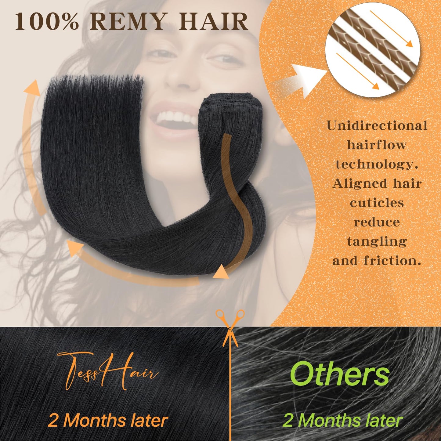 TESSHAIR Remy Human Hair Extensions Clip in Natural Black Straight 10 Inch Real Hair Extensions Clip in Human Hair Straight Human Hair Clip Ins 85g 7Pcs