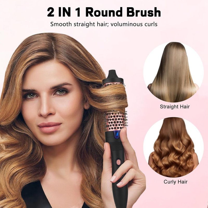 Heated Round Brush with Negative Ion Technology - 38MM Curling Iron & Hair Straightener for All Hair Types