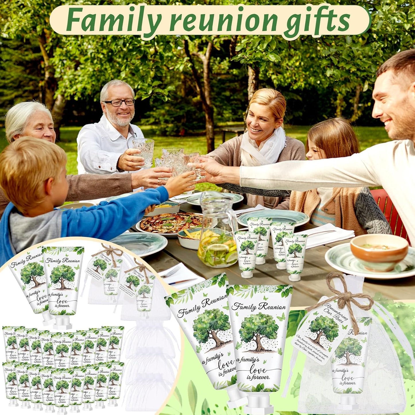 Family Reunion Hand Lotion Cream Favors - 20 Sets with Organza Bags for Table Centerpieces | Perfect Party Decor