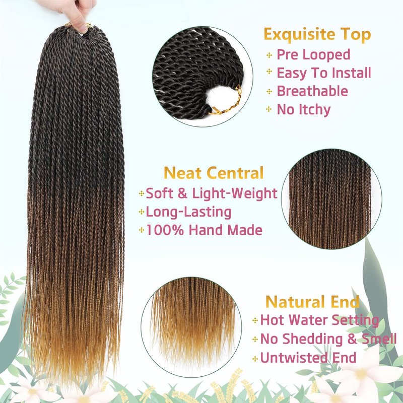 Senegalese Twist Crochet Hair - 8 Packs Ombre Pre-Looped Braids for Black Women | 18 Inch, 1B/30/27