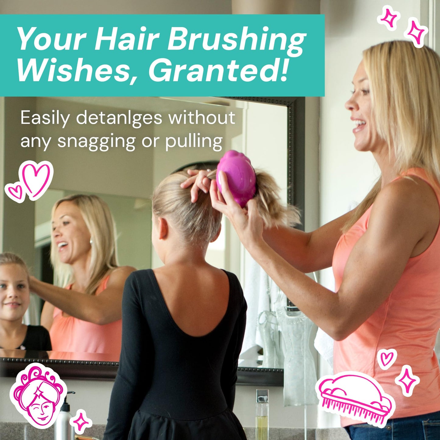 Knot Genie Detangling Hair Brush for Kids (Petal Pink) | Original Full Size | Perfect for Curly Hair, Gently Separate Tangles, Leaves Hair Smooth & Shiny | The Pain Free Knot Detangler